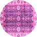 Round Machine Washable Abstract Pink Modern Rug, wshabs3373pnk