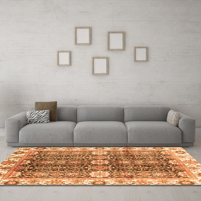 Machine Washable Abstract Orange Modern Area Rugs in a Living Room, wshabs3373org