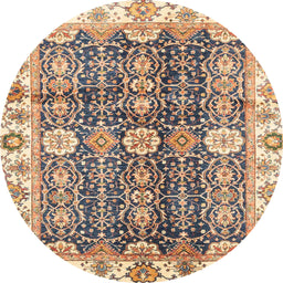 Round Abstract Yellow Modern Rug, abs3373
