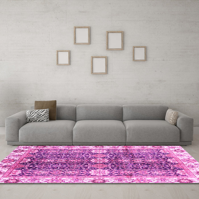 Machine Washable Abstract Pink Modern Rug in a Living Room, wshabs3373pnk