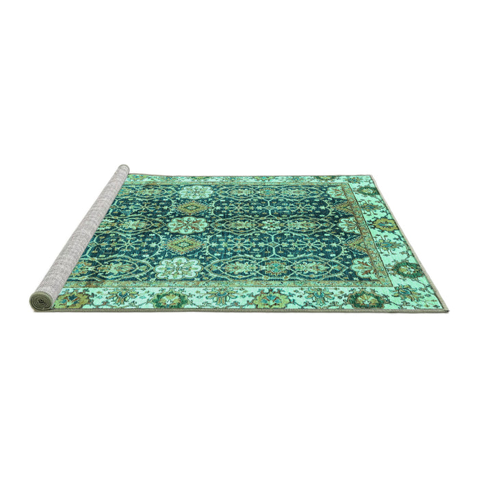 Sideview of Machine Washable Abstract Turquoise Modern Area Rugs, wshabs3373turq