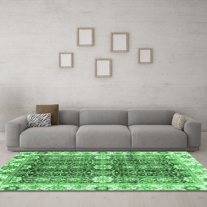 Machine Washable Abstract Emerald Green Modern Area Rugs in a Living Room,, wshabs3373emgrn