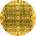 Round Machine Washable Abstract Yellow Modern Rug, wshabs3373yw