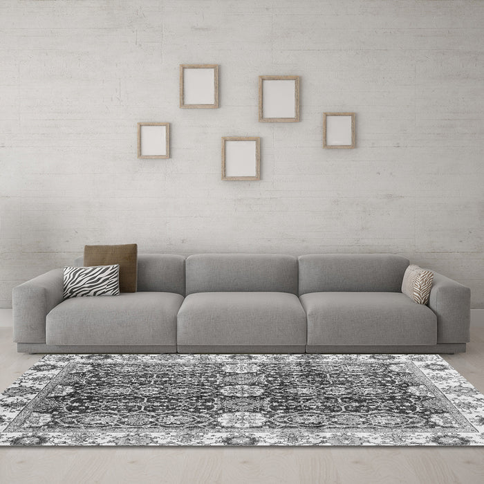 Machine Washable Abstract Gray Modern Rug in a Living Room,, wshabs3373gry