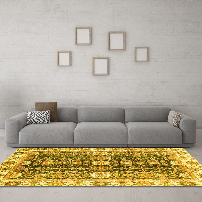 Machine Washable Abstract Yellow Modern Rug in a Living Room, wshabs3373yw