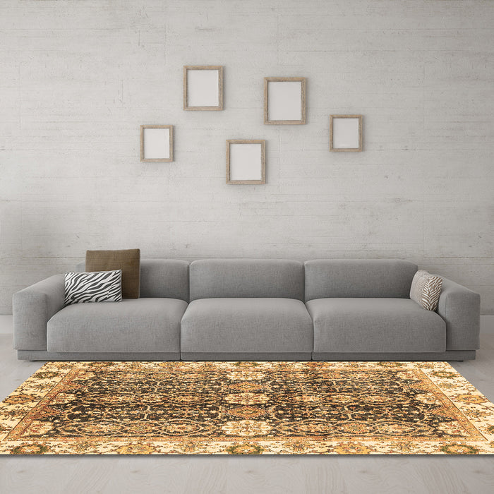 Machine Washable Abstract Brown Modern Rug in a Living Room,, wshabs3373brn