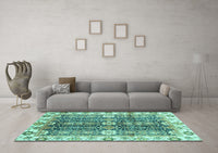 Machine Washable Abstract Turquoise Modern Rug, wshabs3373turq