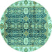 Round Machine Washable Abstract Turquoise Modern Area Rugs, wshabs3373turq