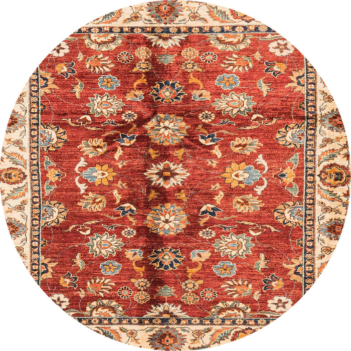 Round Machine Washable Abstract Red Rug, wshabs3374