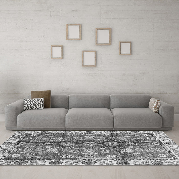 Machine Washable Abstract Gray Modern Rug in a Living Room,, wshabs3374gry