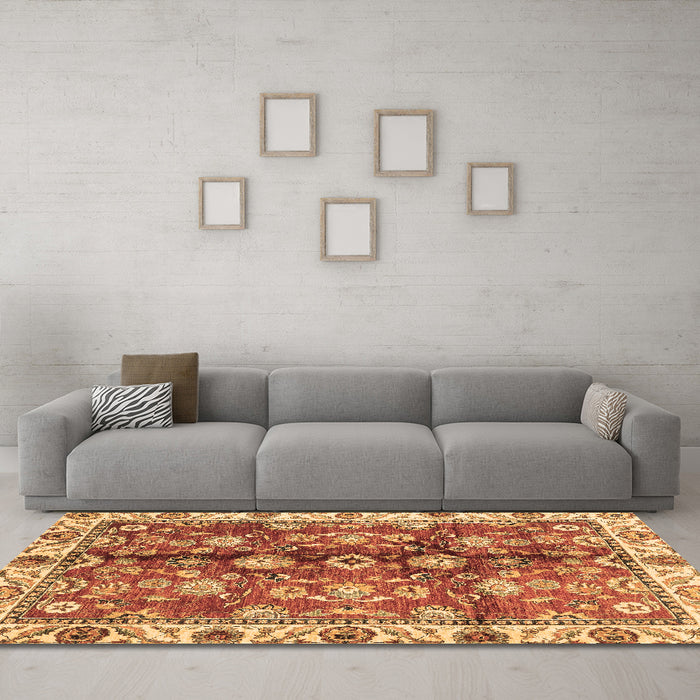 Machine Washable Abstract Brown Modern Rug in a Living Room,, wshabs3374brn