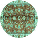 Round Abstract Turquoise Modern Rug, abs3374turq