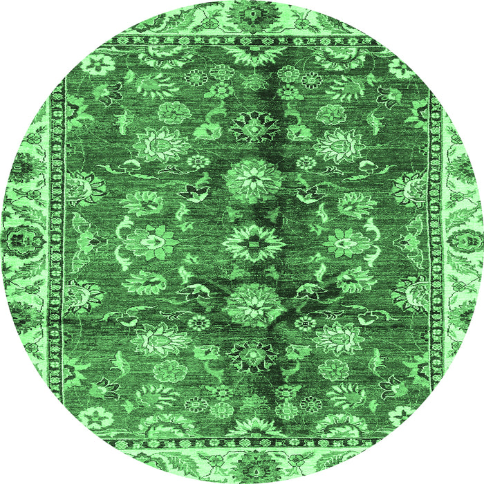 Round Machine Washable Abstract Emerald Green Modern Area Rugs, wshabs3374emgrn