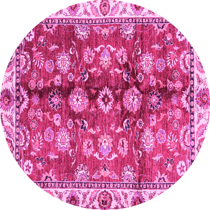 Round Machine Washable Abstract Pink Modern Rug, wshabs3374pnk