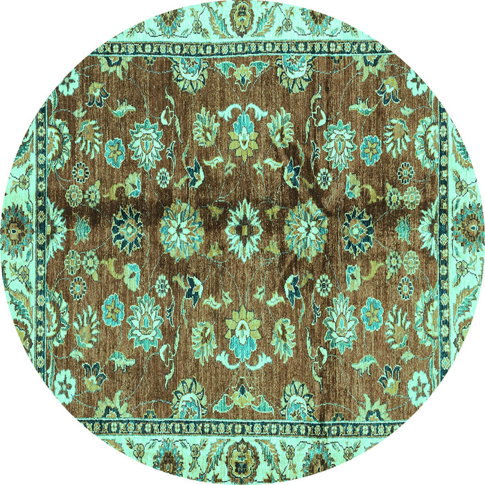 Round Machine Washable Abstract Turquoise Modern Area Rugs, wshabs3374turq