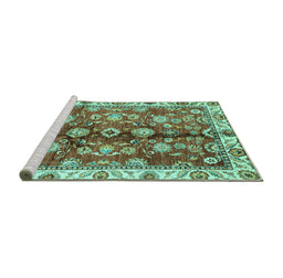 Sideview of Machine Washable Abstract Turquoise Modern Area Rugs, wshabs3374turq