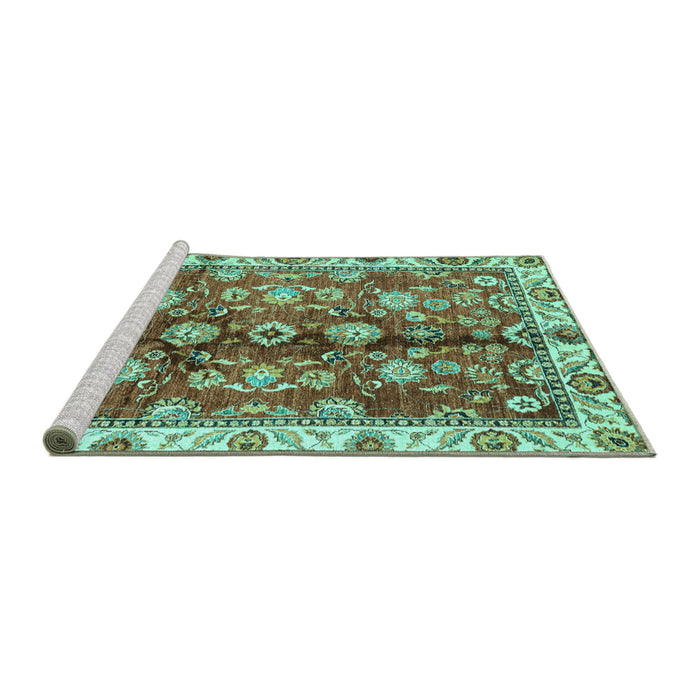 Sideview of Machine Washable Abstract Turquoise Modern Area Rugs, wshabs3374turq