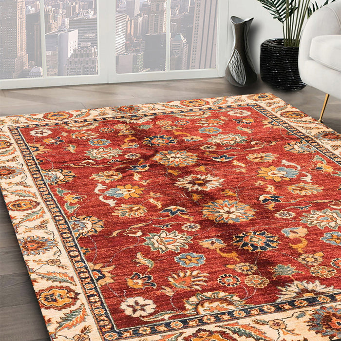 Machine Washable Abstract Red Rug in a Family Room, wshabs3374