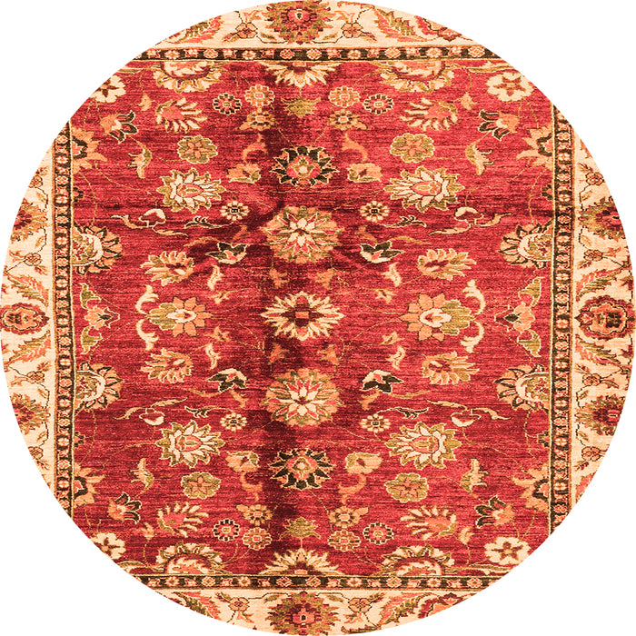 Round Machine Washable Abstract Orange Modern Area Rugs, wshabs3374org