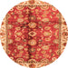 Round Machine Washable Abstract Orange Modern Area Rugs, wshabs3374org