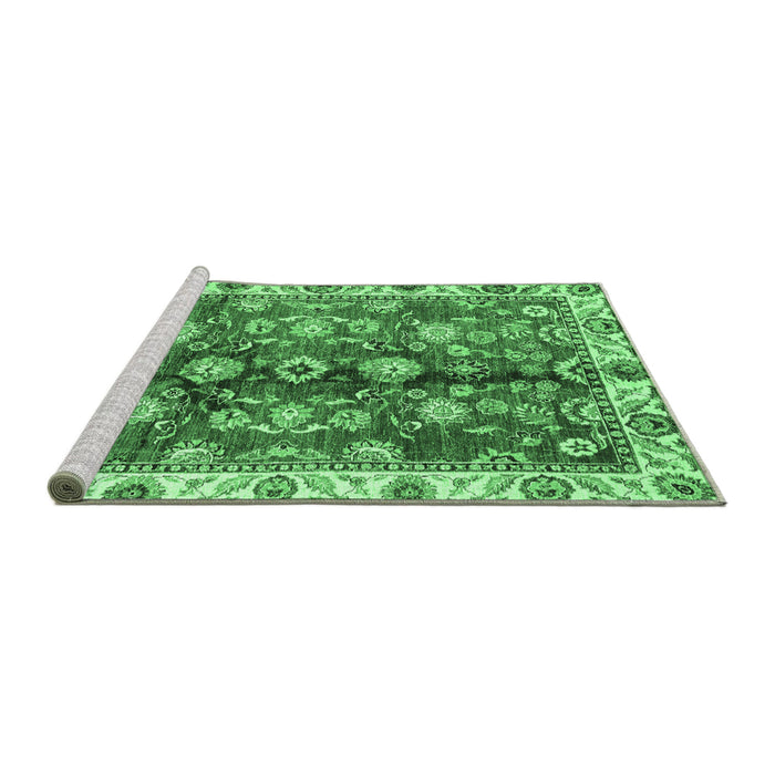 Sideview of Machine Washable Abstract Emerald Green Modern Area Rugs, wshabs3374emgrn