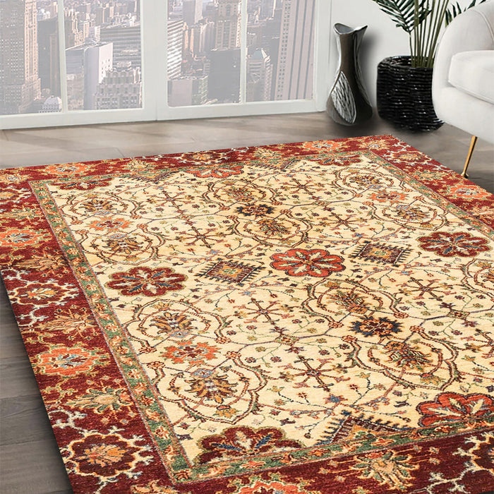 Machine Washable Abstract Yellow Rug in a Family Room, wshabs3375
