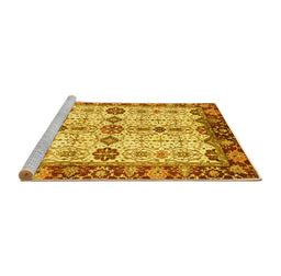Sideview of Machine Washable Oriental Yellow Traditional Rug, wshabs3375yw