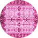 Round Machine Washable Oriental Pink Traditional Rug, wshabs3375pnk