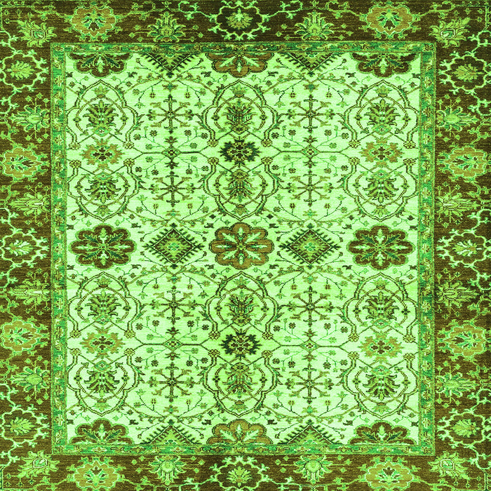 Square Machine Washable Oriental Green Traditional Area Rugs, wshabs3375grn