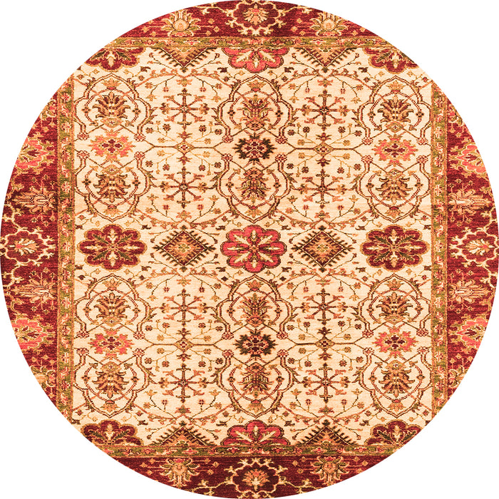 Round Oriental Orange Traditional Rug, abs3375org