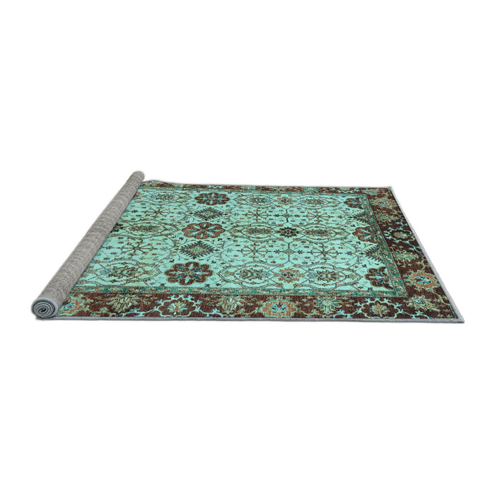 Sideview of Machine Washable Oriental Light Blue Traditional Rug, wshabs3375lblu