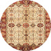 Round Abstract Yellow Oriental Rug, abs3375