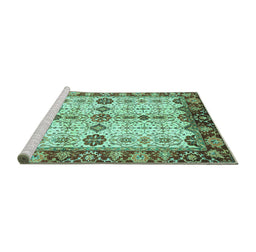 Sideview of Machine Washable Oriental Turquoise Traditional Area Rugs, wshabs3375turq