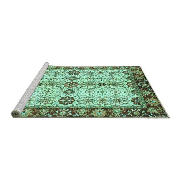 Sideview of Machine Washable Oriental Turquoise Traditional Area Rugs, wshabs3375turq
