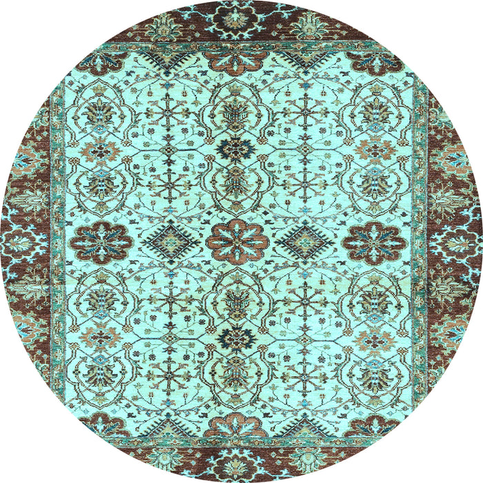 Round Oriental Light Blue Traditional Rug, abs3375lblu