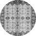 Round Machine Washable Oriental Gray Traditional Rug, wshabs3375gry