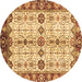 Round Machine Washable Oriental Brown Traditional Rug, wshabs3375brn