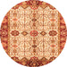 Round Machine Washable Oriental Orange Traditional Area Rugs, wshabs3375org