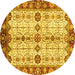 Round Machine Washable Oriental Yellow Traditional Rug, wshabs3375yw