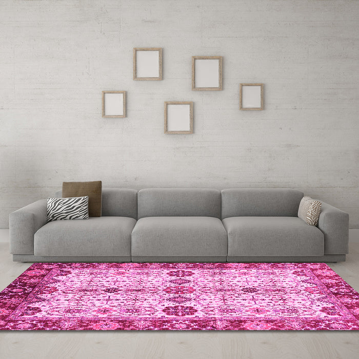 Machine Washable Oriental Pink Traditional Rug in a Living Room, wshabs3375pnk