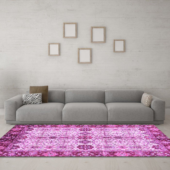 Machine Washable Oriental Purple Traditional Area Rugs in a Living Room, wshabs3375pur