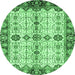 Round Machine Washable Oriental Emerald Green Traditional Area Rugs, wshabs3375emgrn