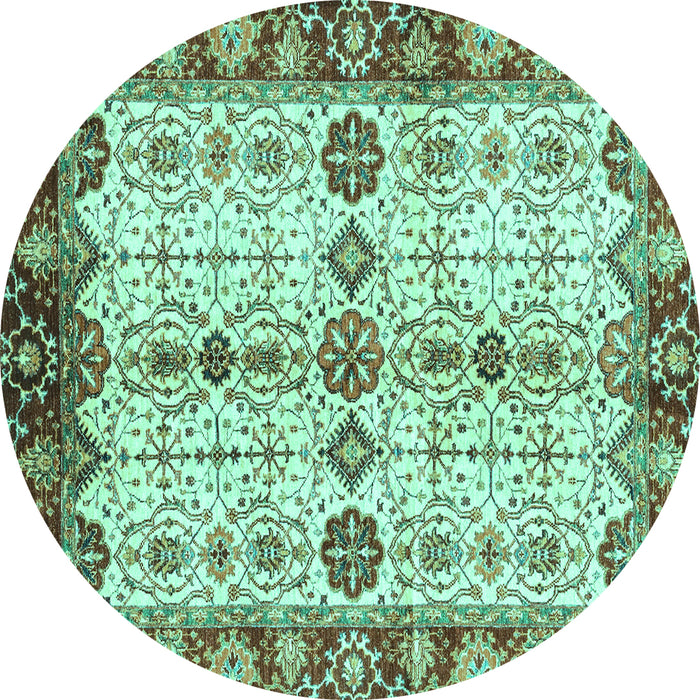 Round Oriental Turquoise Traditional Rug, abs3375turq