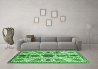 Machine Washable Abstract Emerald Green Modern Rug, wshabs3376emgrn