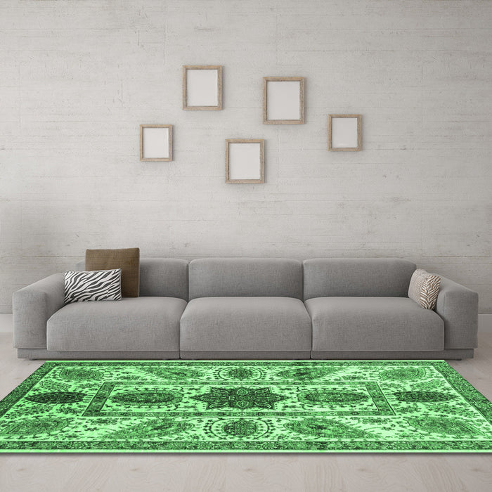Machine Washable Abstract Emerald Green Modern Area Rugs in a Living Room,, wshabs3376emgrn