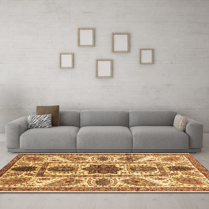 Machine Washable Abstract Brown Modern Rug in a Living Room,, wshabs3376brn