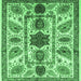 Square Machine Washable Abstract Emerald Green Modern Area Rugs, wshabs3376emgrn