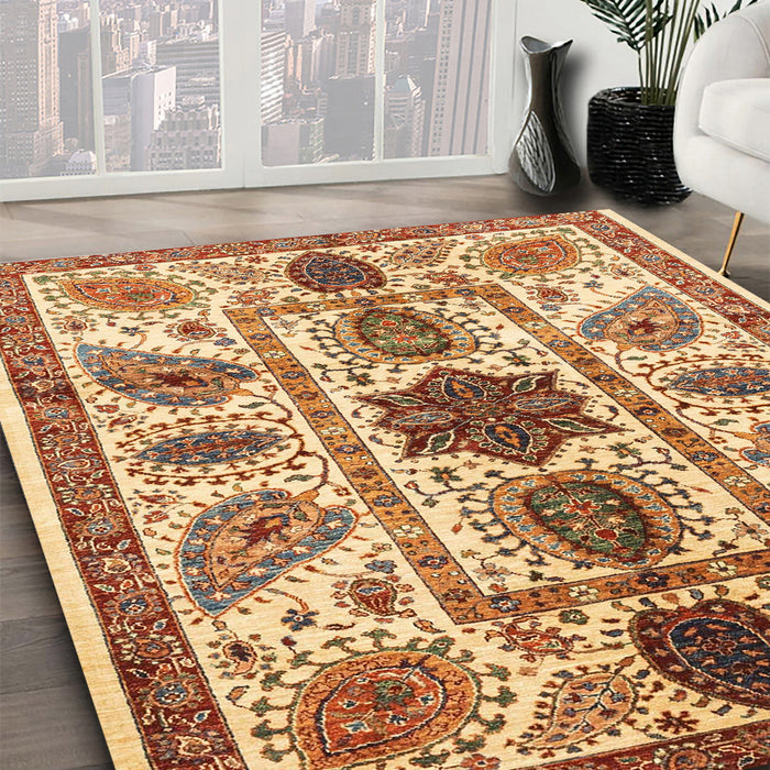 Machine Washable Abstract Yellow Rug in a Family Room, wshabs3376