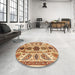 Round Machine Washable Abstract Yellow Rug in a Office, wshabs3376