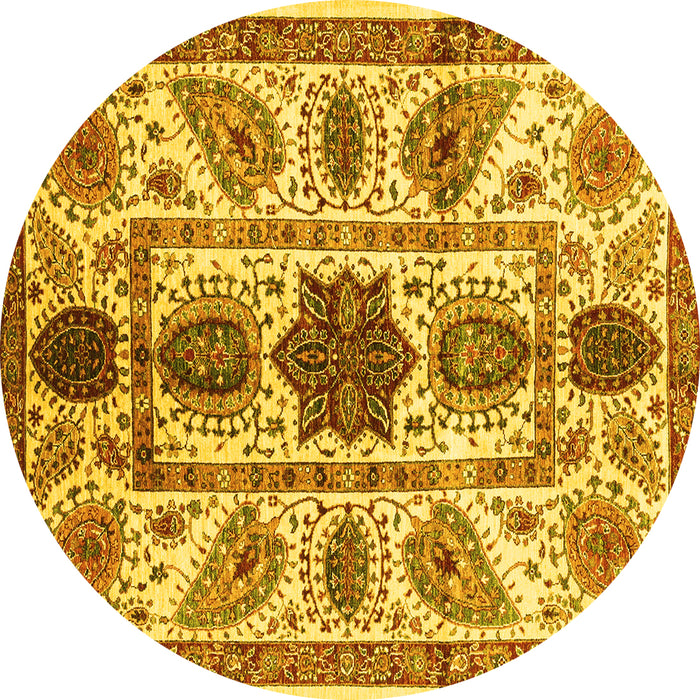 Round Abstract Yellow Modern Rug, abs3376yw